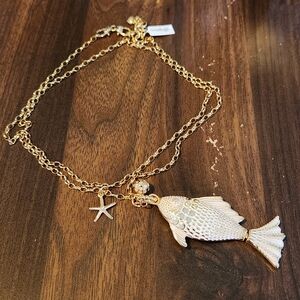 BRIGHTON LONG CONVERTIBLE NECKLACE LARGE FISH GOLD PINK NAUTICAL OCEAN NEW